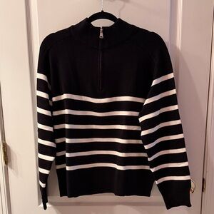 Catherine Malandrino Black and White Striped Zip-Up Sweater